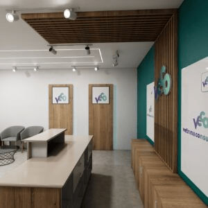 Rendering veco point, vetrina consulenti, franchising b2b centro di consulenza energetica per aziende e privati